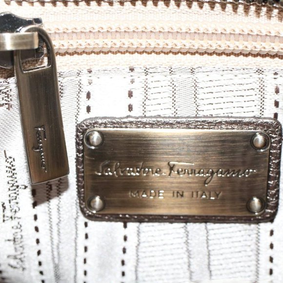 Salvatore Ferragamo Sofia Hand Bag Leather 2way Gold Tone Auth - Picture 4 of 16